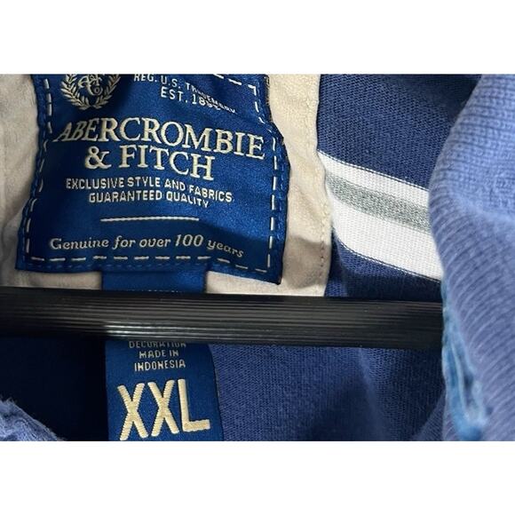 Abercrombie Fitch Polo Shirt Mens XXL 2XL Rugby Muscle Blue White Stripe Moose - Picture 7 of 8